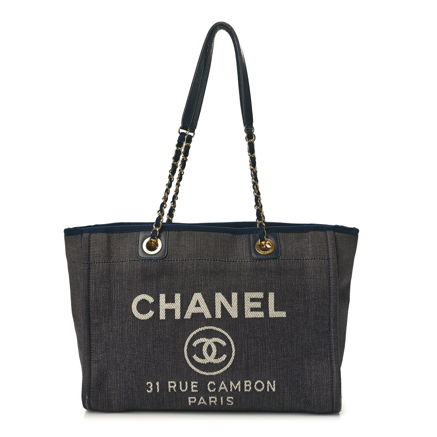 Chanel Lurex Canvas Small Deauville Tote Navy Blue Gold 1 of 12