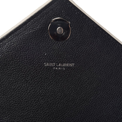 Saint Laurent Calfskin Mixed Matelasse Triquilt Large Monogram Envelope Satchel Black White 6 of 17