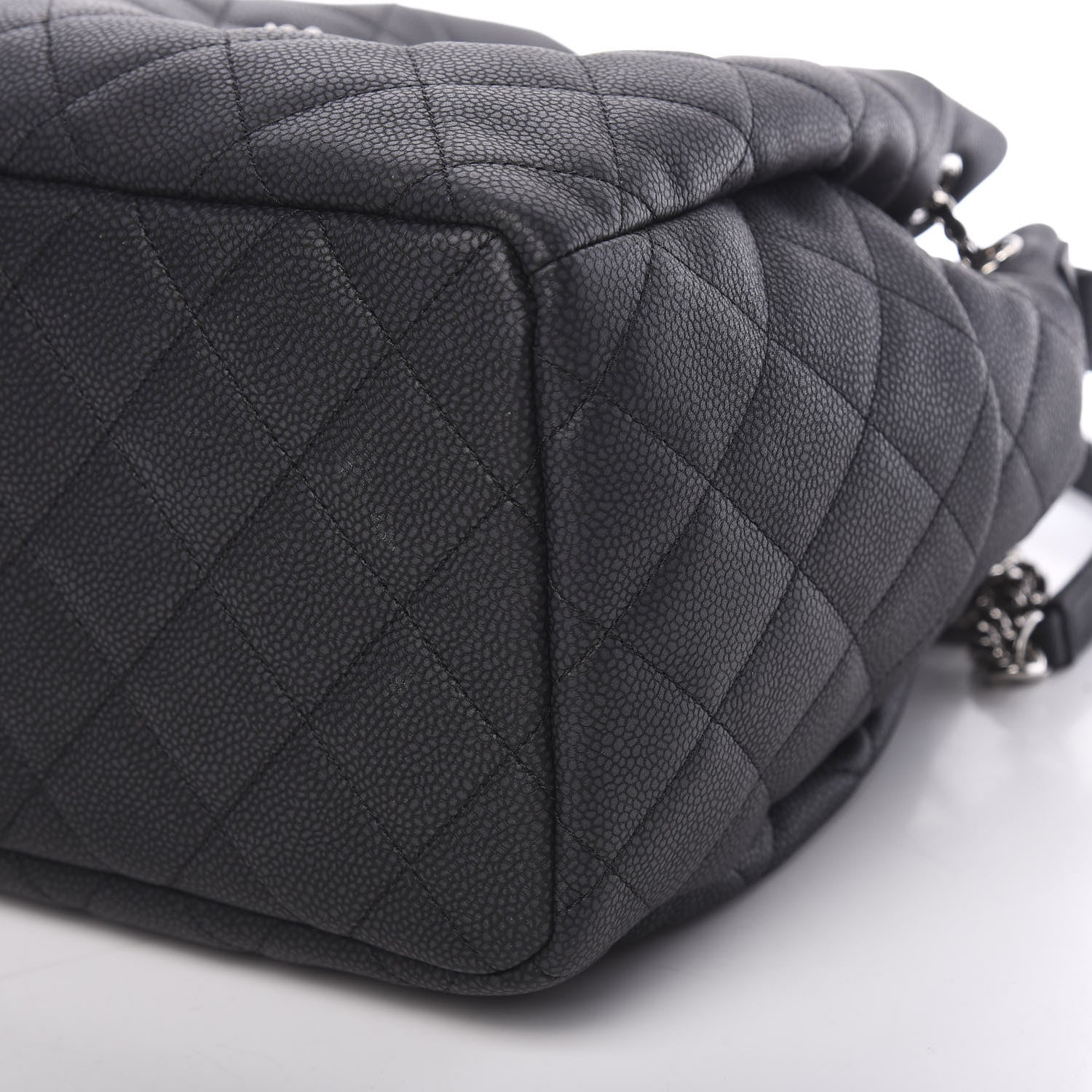 Chanel Grained Calfskin Quilted Medium CC Chain Bucket Drawstring Bag Grey 9 of 10