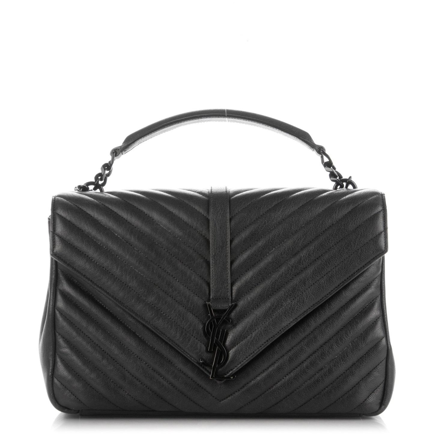 Sheepskin Matelasse Chevron Monogram Monochrome Large College Satchel Black