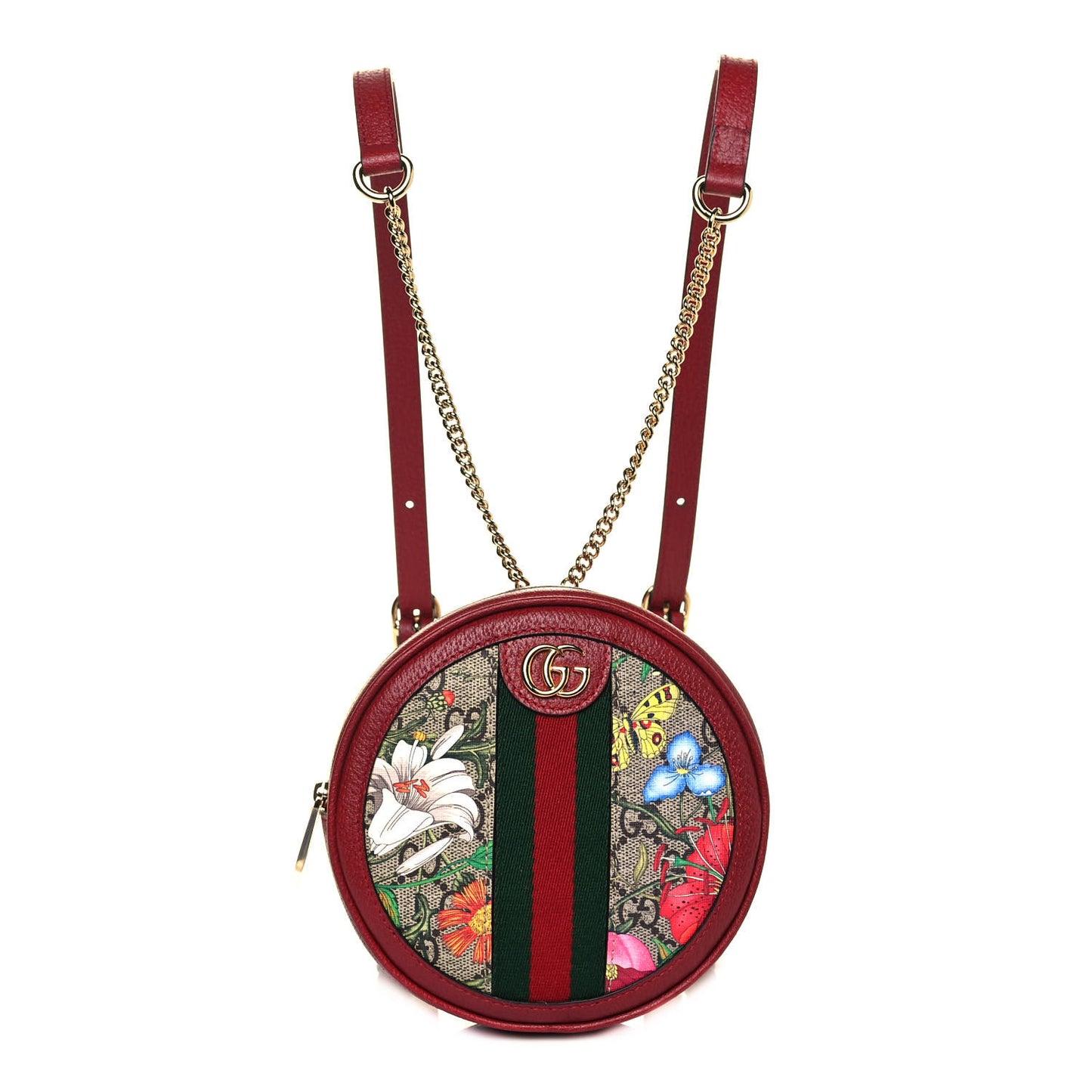 GG Supreme Monogram Web Flora Mini Ophidia Round Backpack Red
