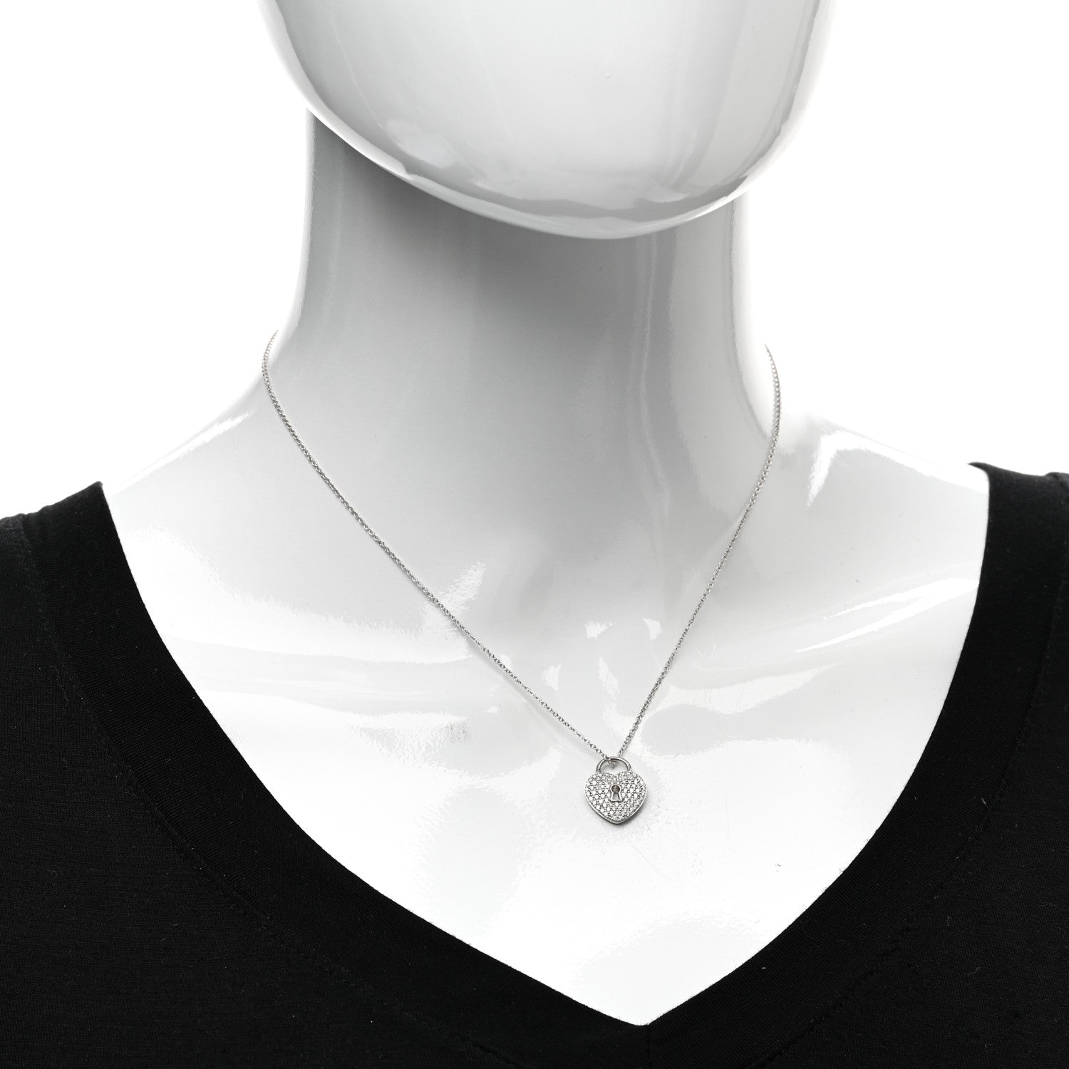Tiffany Platinum Diamond Small Heart Lock Pendant Necklace 2 of 4