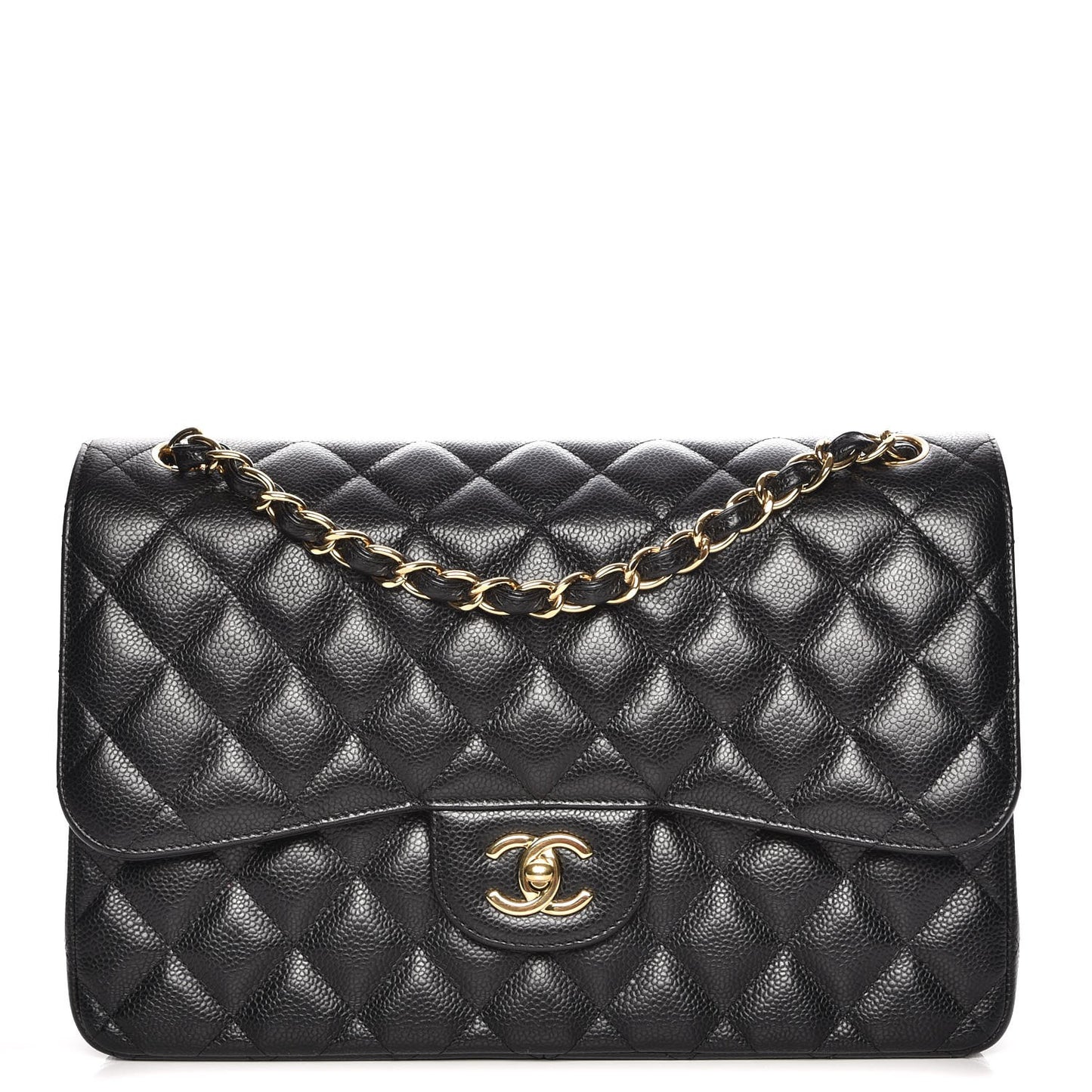 Caviar Quilted Jumbo Double Flap Black