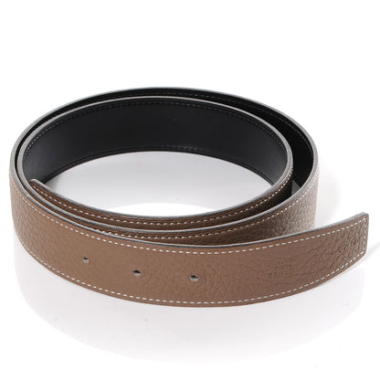 Hermes Taurillon Clemence Box Reversible Constance 32mm Belt Strap 90 Etoupe Noir 2 of 5