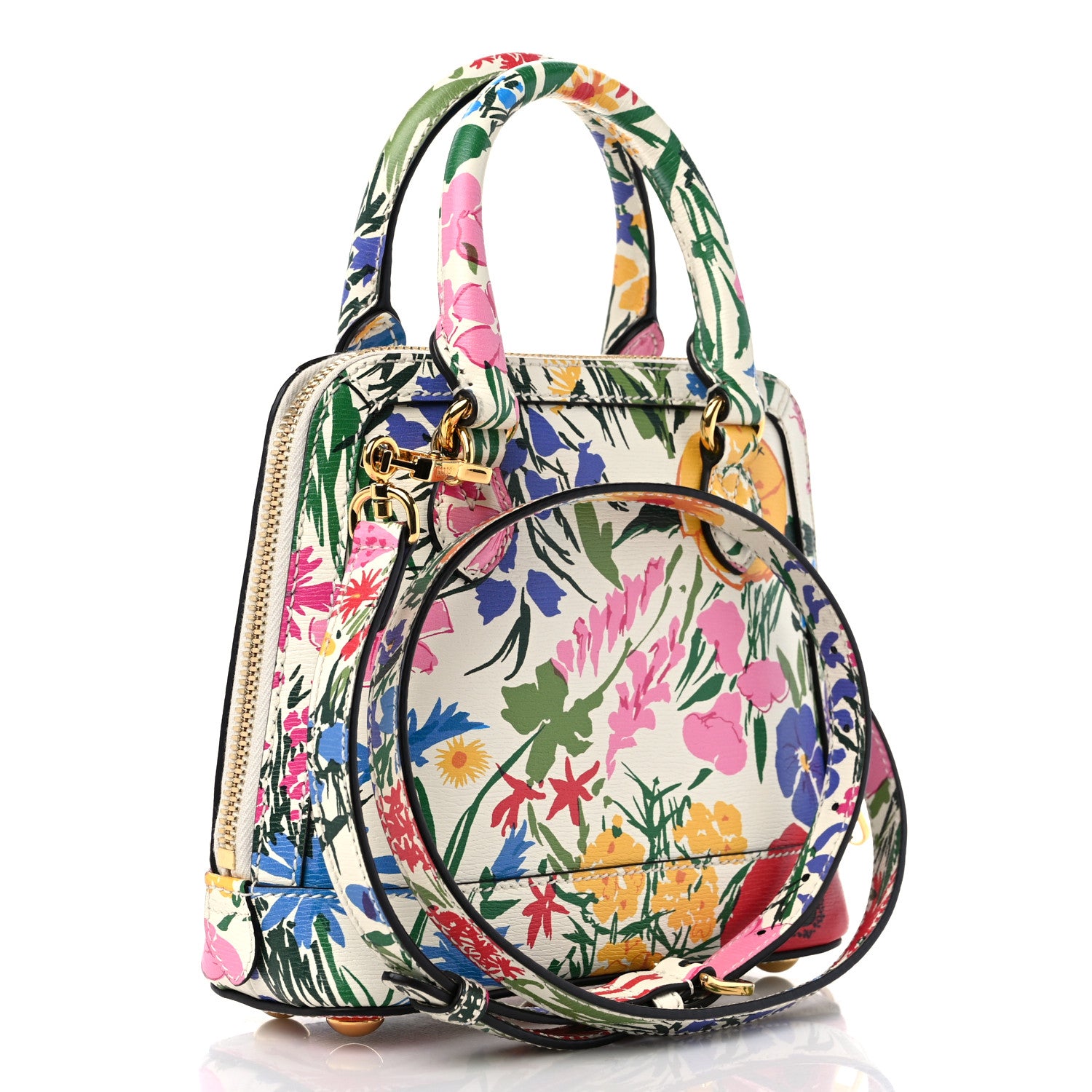 Gucci X KEN SCOTT New Shangai Calfskin Jardin D'Avril Floral Print Mini Horsebit 1955 Top Handle Bag Ivory Pink Wild Rose 3 of 10