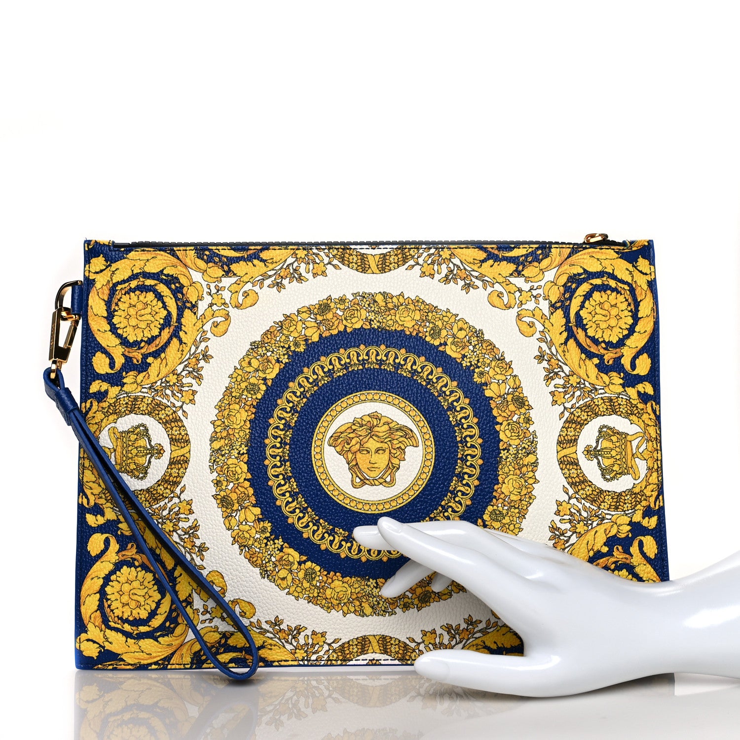 Versace Grained Calfskin Baroque Print Zip Pouch Blue 2 of 7