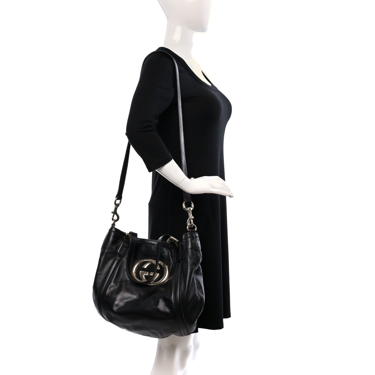 Gucci Calfskin Medium Britt Tote Black 2 of 9