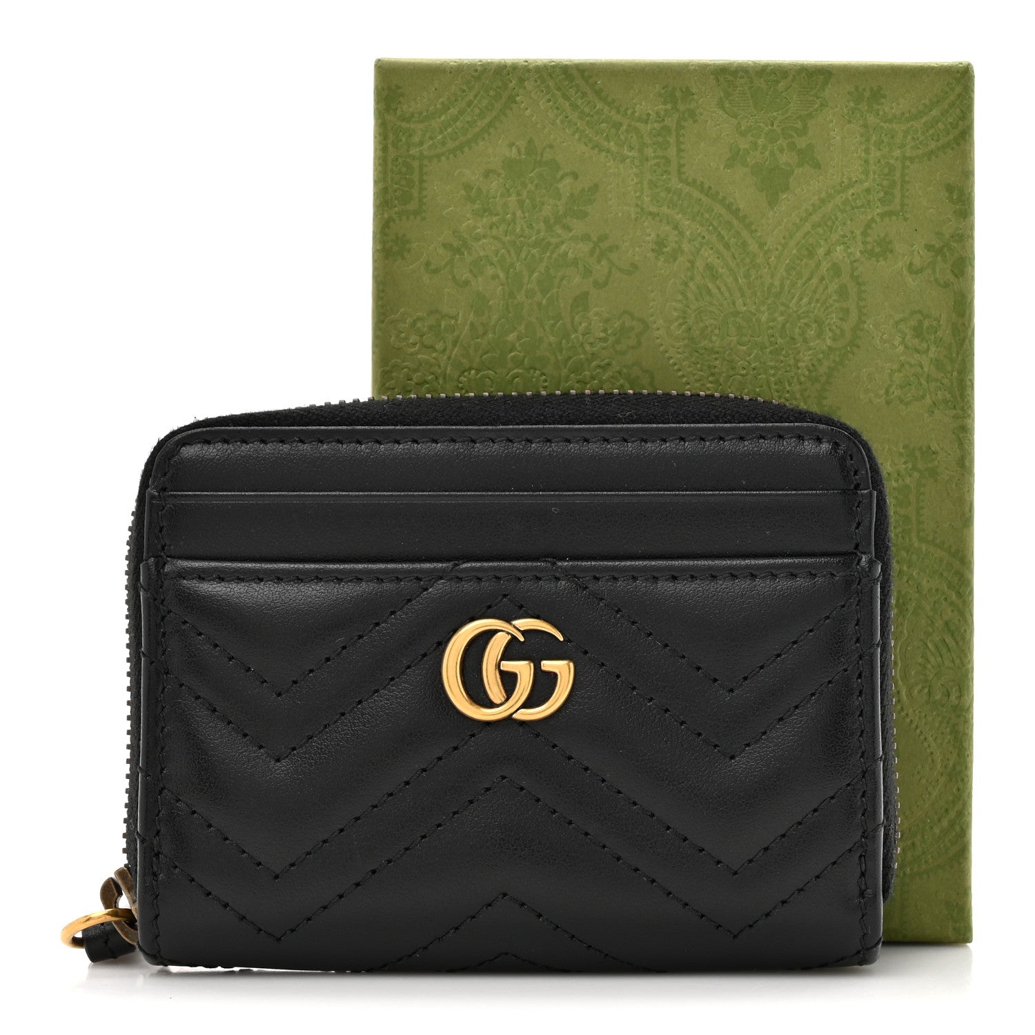 Gucci Calfskin Matelasse GG Marmont Zip Around Card Case Black 8 of 8