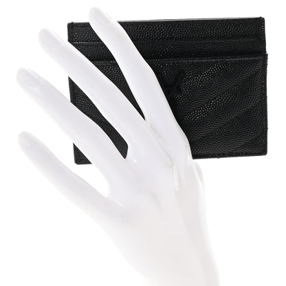 Saint Laurent Grain De Poudre Matelasse Chevron Monochrome Monogram Credit Card Case Black 2 of 8