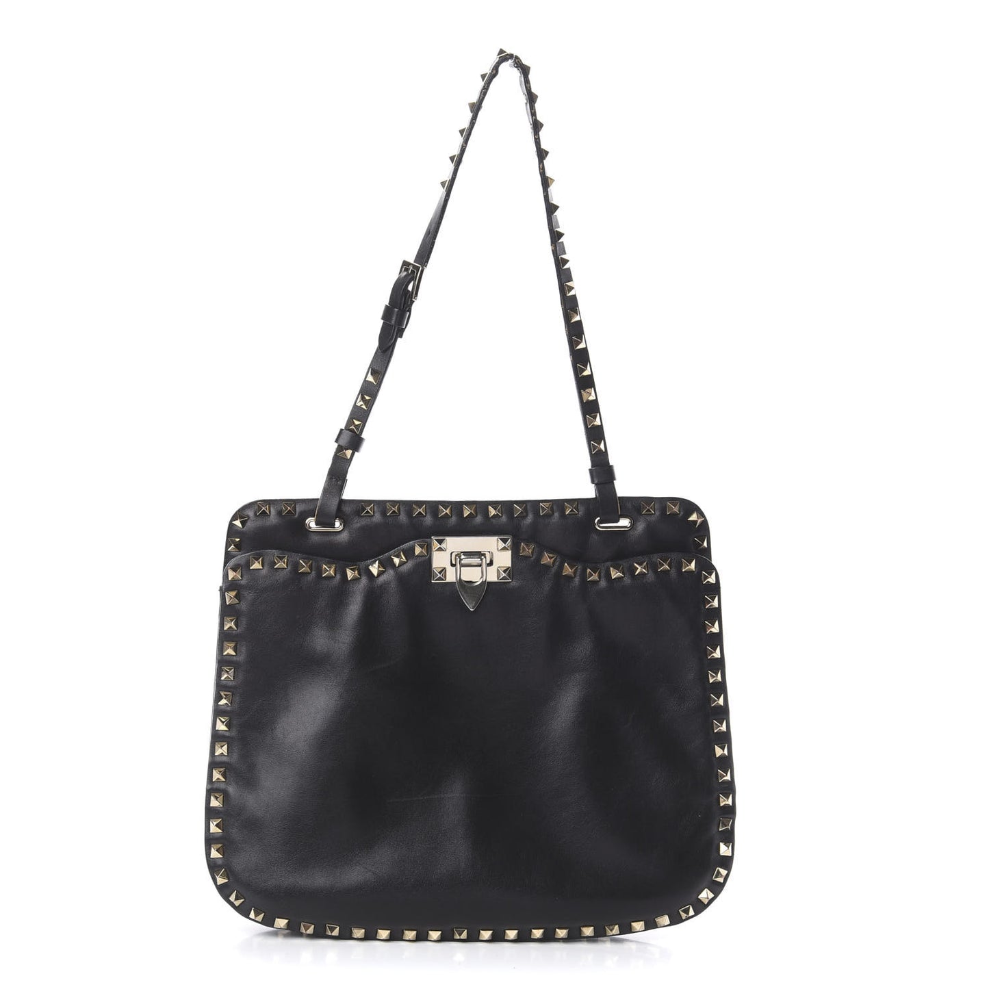 Vitello Rockstud Shoulder Satchel Black