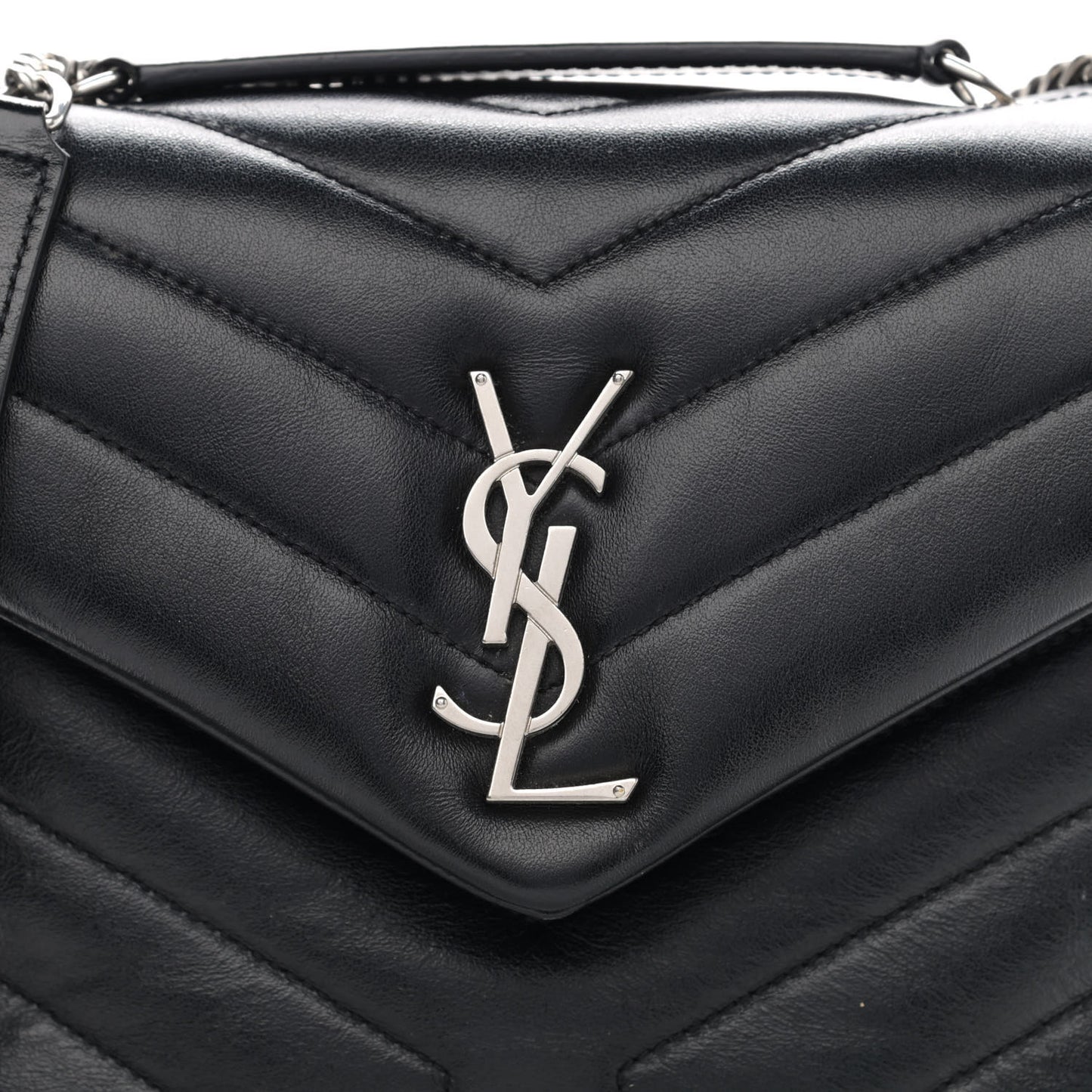 Calfskin Y Quilted Monogram Small Loulou Chain Satchel Black