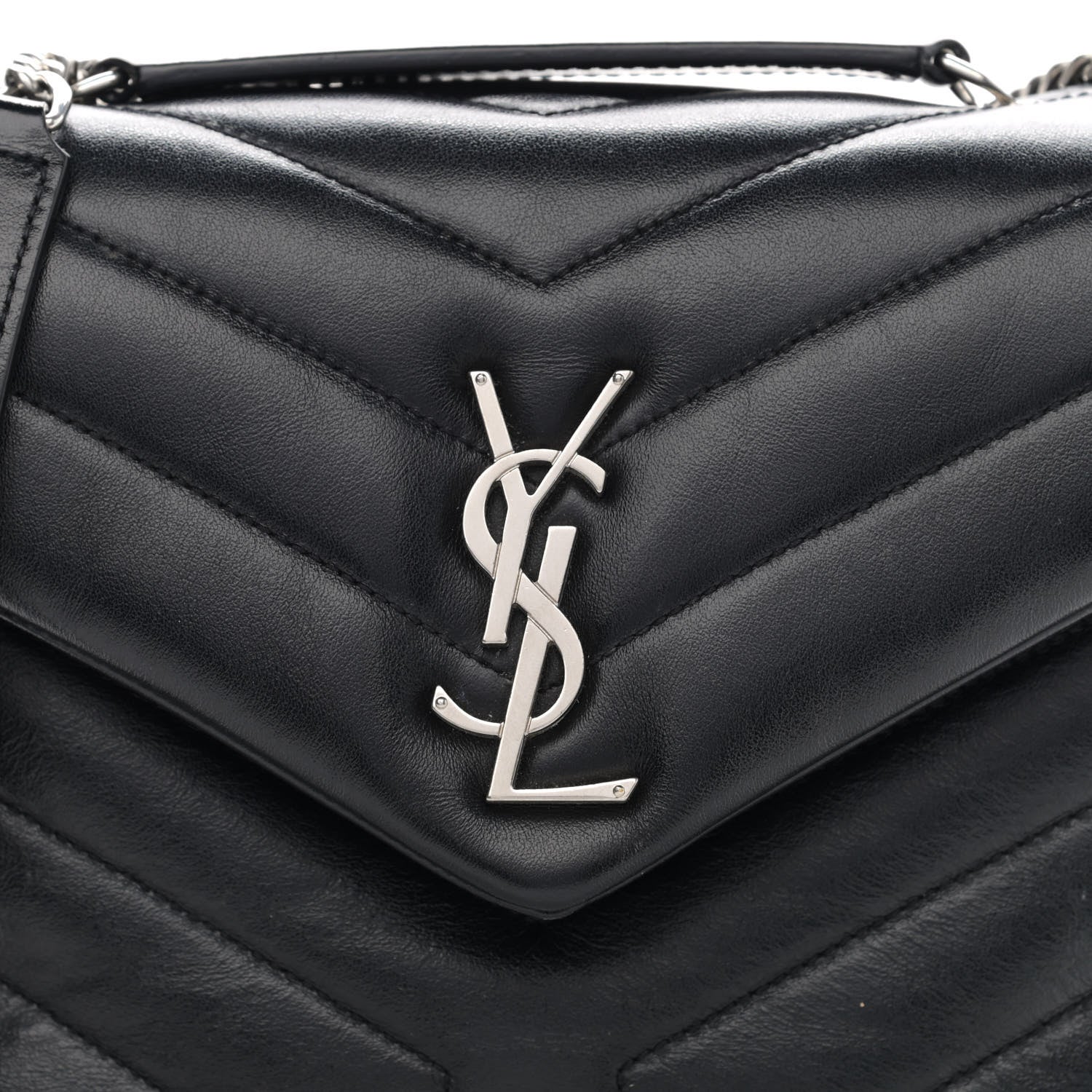 Saint Laurent Calfskin Y Quilted Monogram Small Loulou Chain Satchel Black 11 of 13