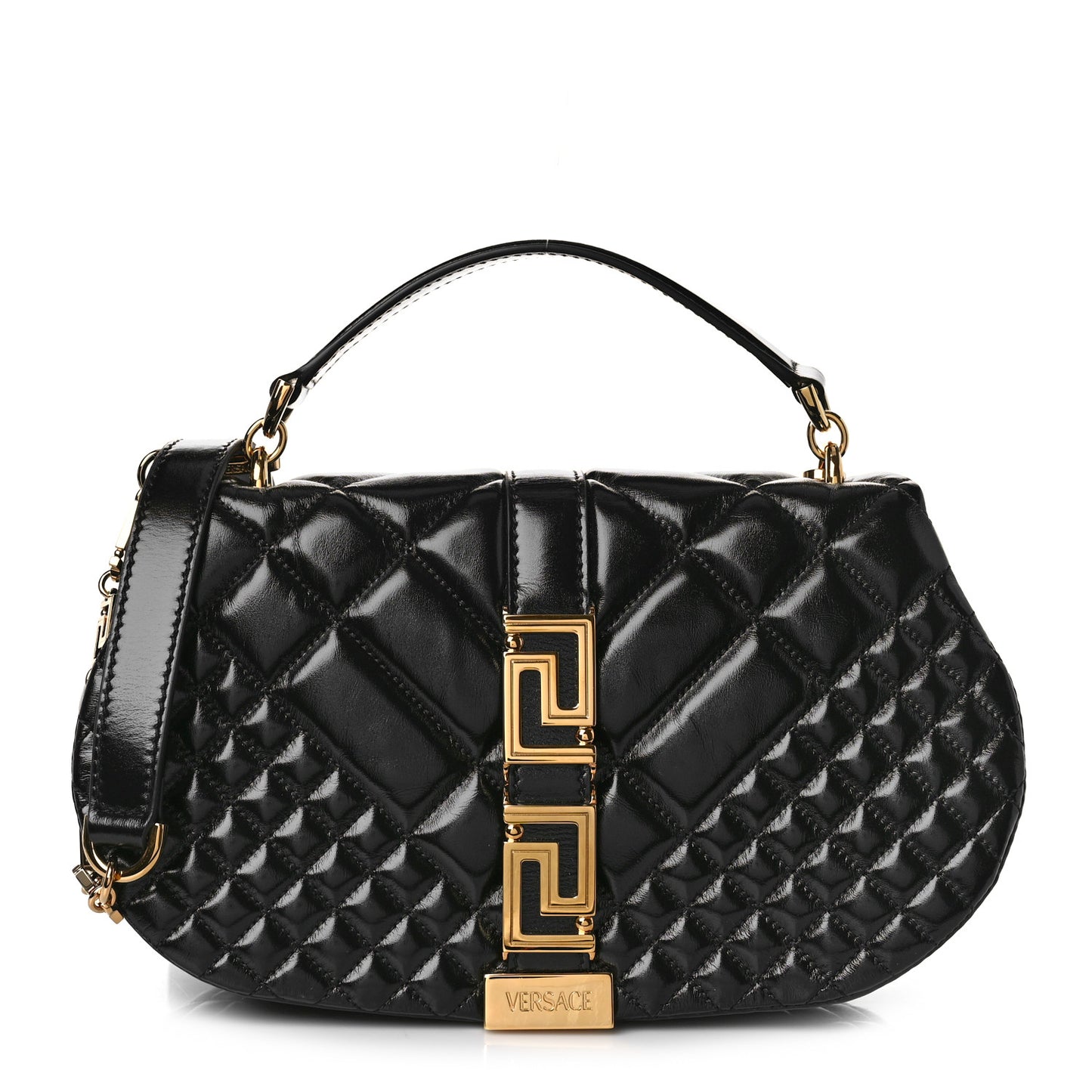 Calfskin Quilted Greca Goddess Shoulder Bag Black
