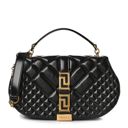 Versace Calfskin Quilted Greca Goddess Shoulder Bag Black 1 of 8
