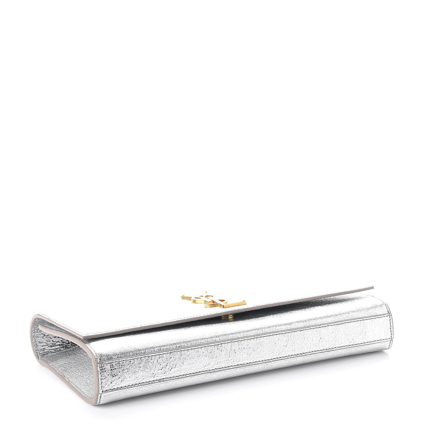 Textured Metallic Calfskin Classic Monogram Cassandre Clutch Silver