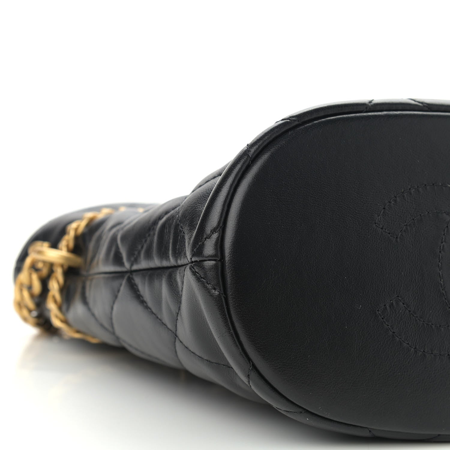 Chanel Lambskin Enamel Quilted Pending CC Bucket Drawstring Bag Black 9 of 11