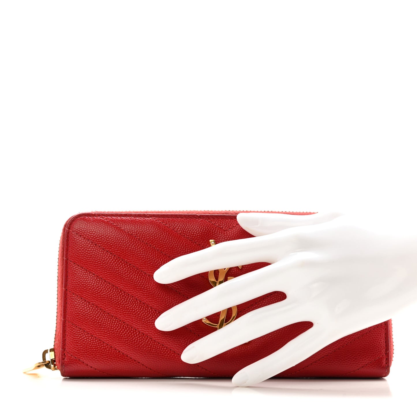Grain De Poudre Matelasse Chevron Monogram Zip Around Wallet Red