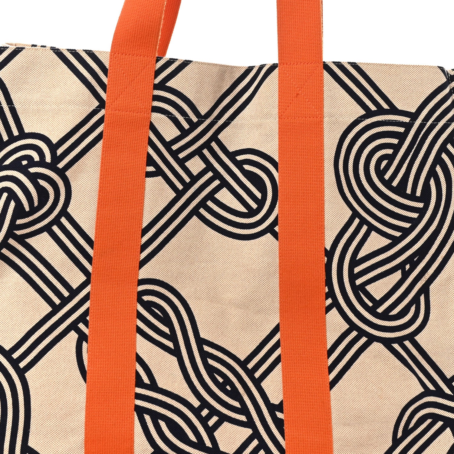 Hermes Cotton Canvas Noeuds Marins Beach Bag Orange Camel 8 of 10