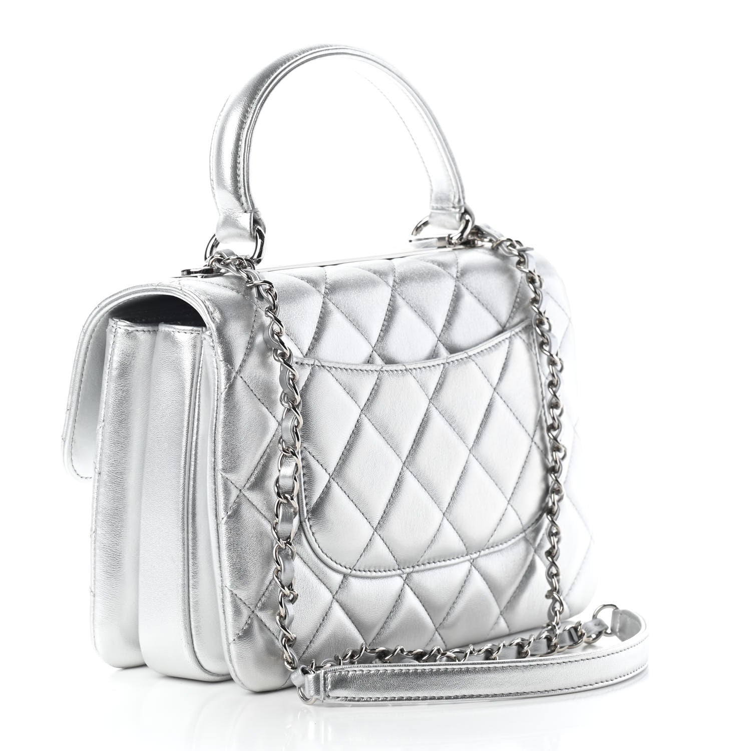 Chanel Metallic Lambskin Quilted Small Trendy CC Flap Dual Handle Bag Silver 2 of 8