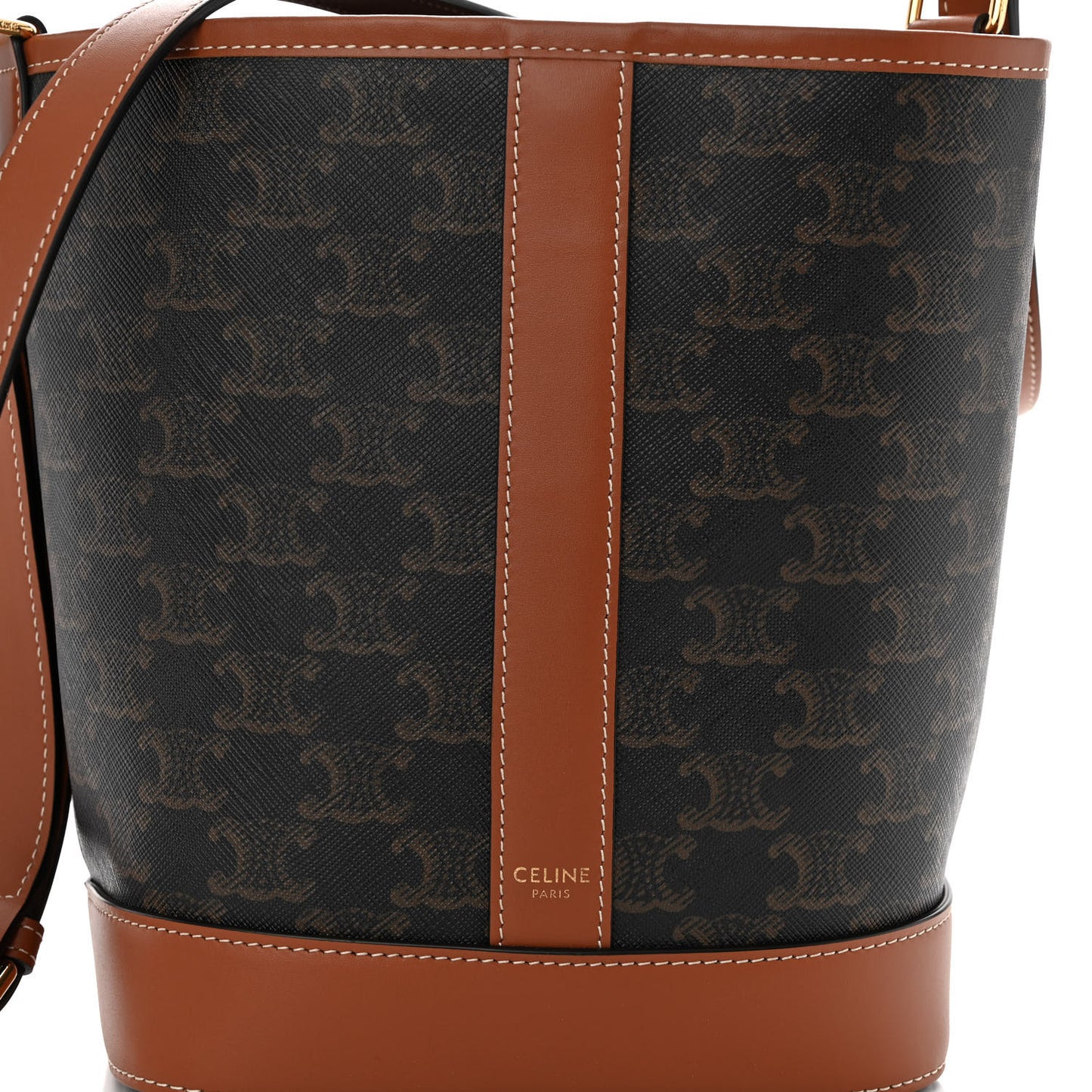 Triomphe Canvas Calfskin Small Bucket Bag Tan