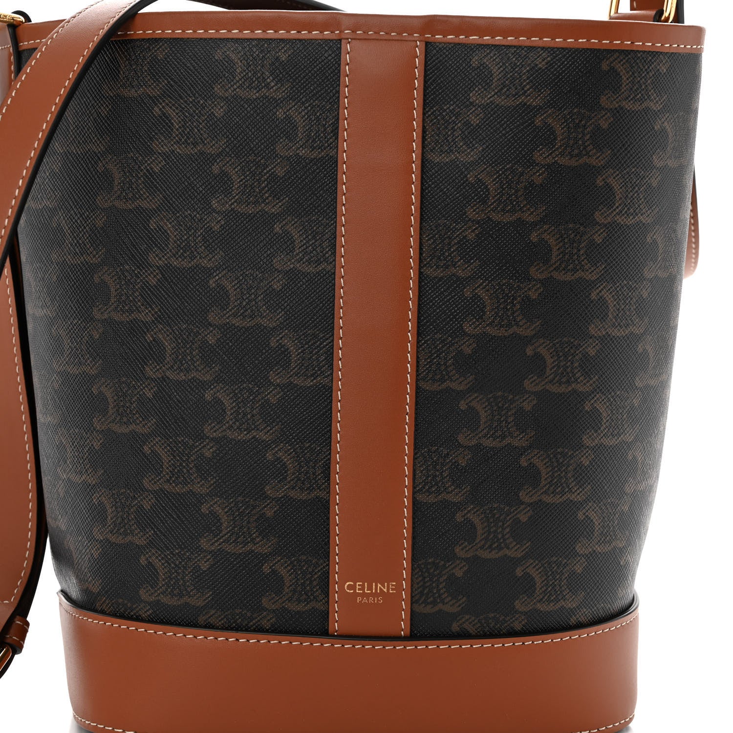 Celine Triomphe Canvas Calfskin Small Bucket Bag Tan 7 of 9