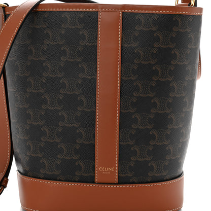 Celine Triomphe Canvas Calfskin Small Bucket Bag Tan 7 of 9