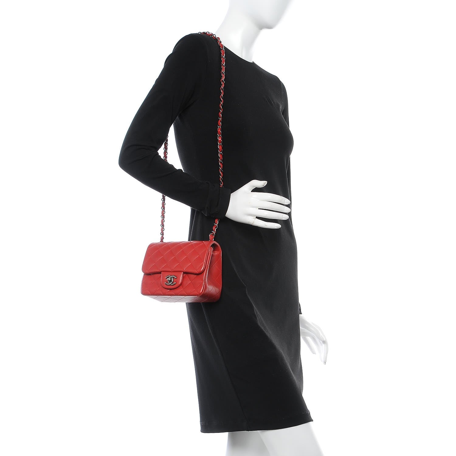 Chanel Lambskin Quilted Mini Square Flap Red 2 of 7