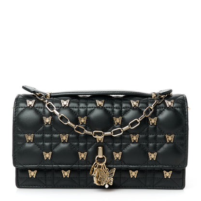 Christian Dior Lambskin Cannage Butterfly Studs Miss Dior Pouch Black 1 of 9