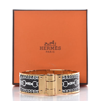 Hermes Enamel Printed Wide Balades Equestres Positif Negatif Hinged Bracelet M Black 6 of 6
