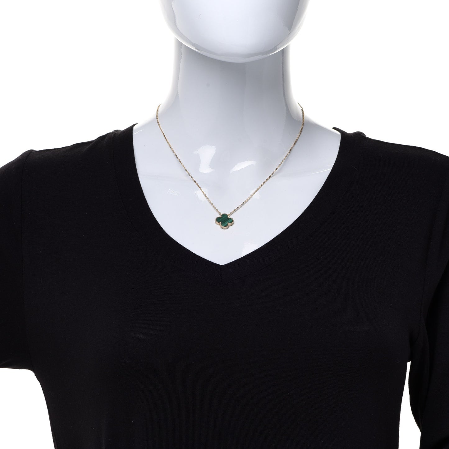 18K Yellow Gold Malachite Vintage Alhambra Pendant Necklace