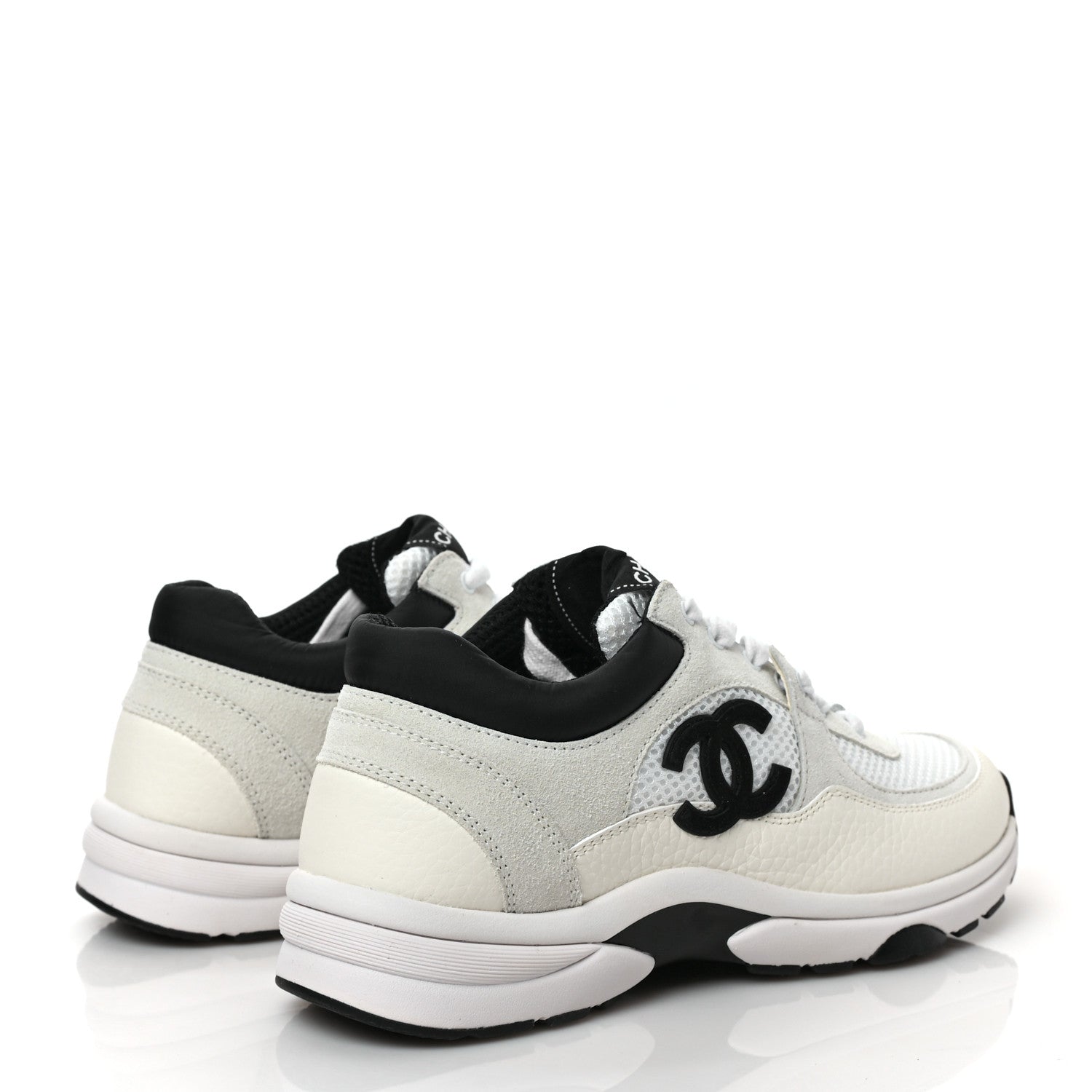 Chanel Mesh Suede Calfskin Grained Calfskin Womens CC Sneakers 37 White Black 4 of 10