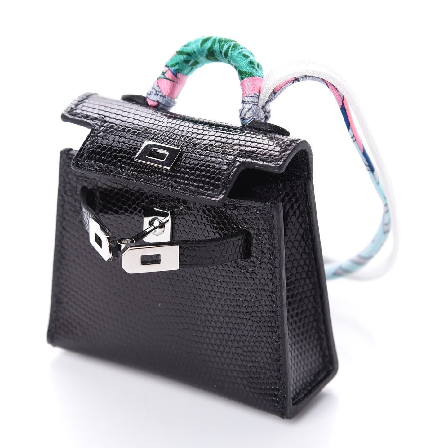 Lizard Mini Kelly Twilly Bag Charm Black