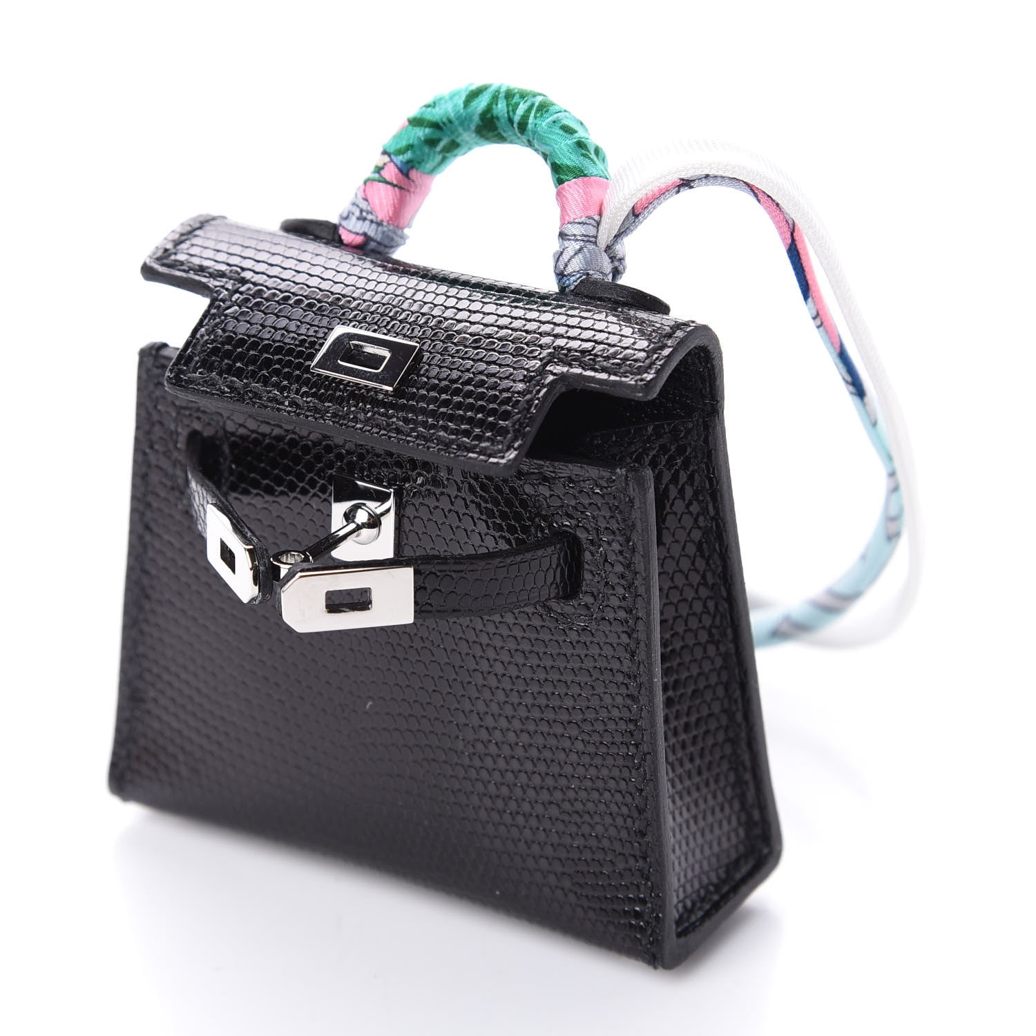 Hermes Lizard Mini Kelly Twilly Bag Charm Black 5 of 6