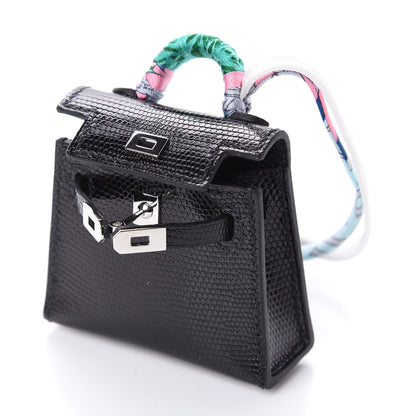 Hermes Lizard Mini Kelly Twilly Bag Charm Black 5 of 6