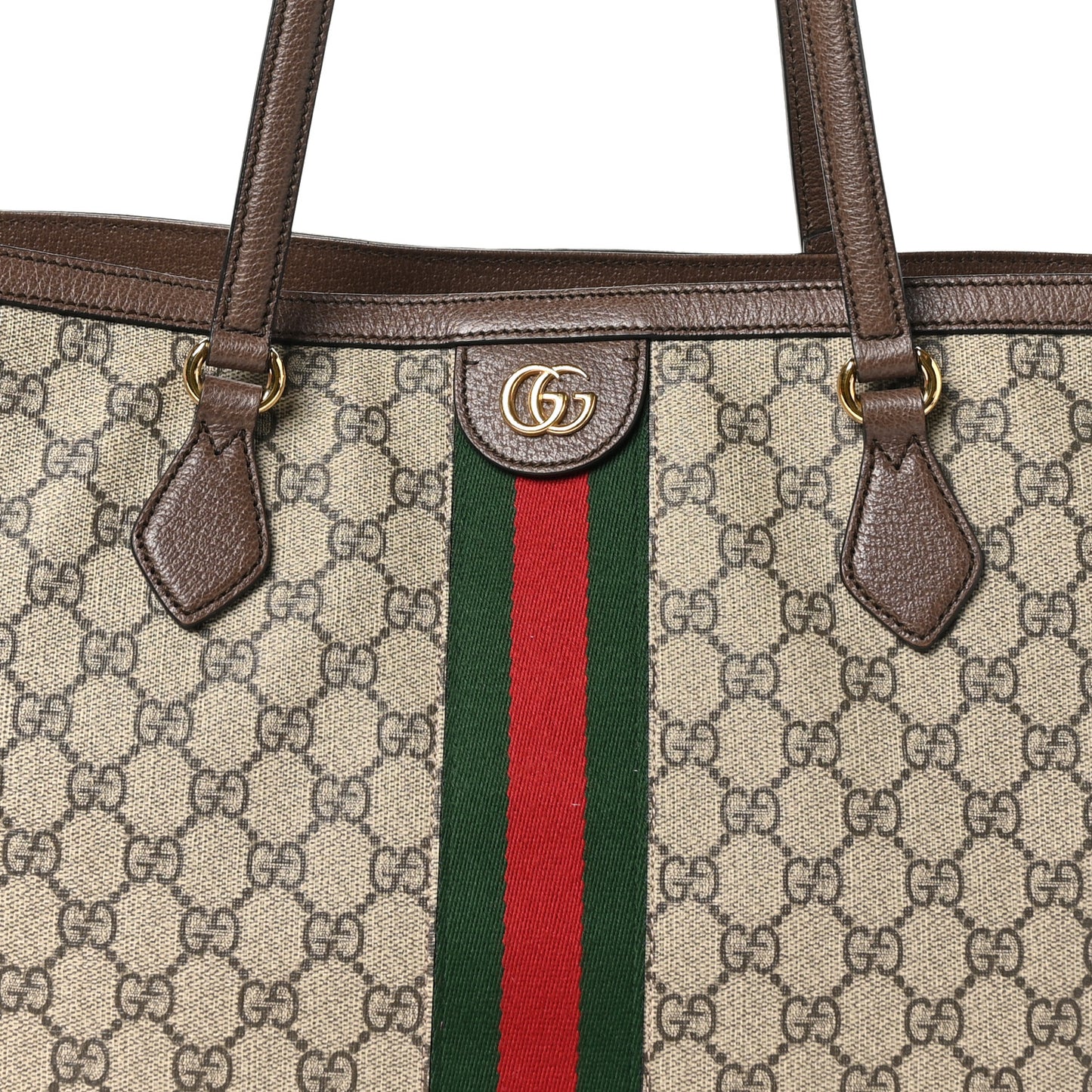 GG Supreme Monogram Textured Calfskin Web Medium Ophidia Shopping Tote Beige Ebony New Acero
