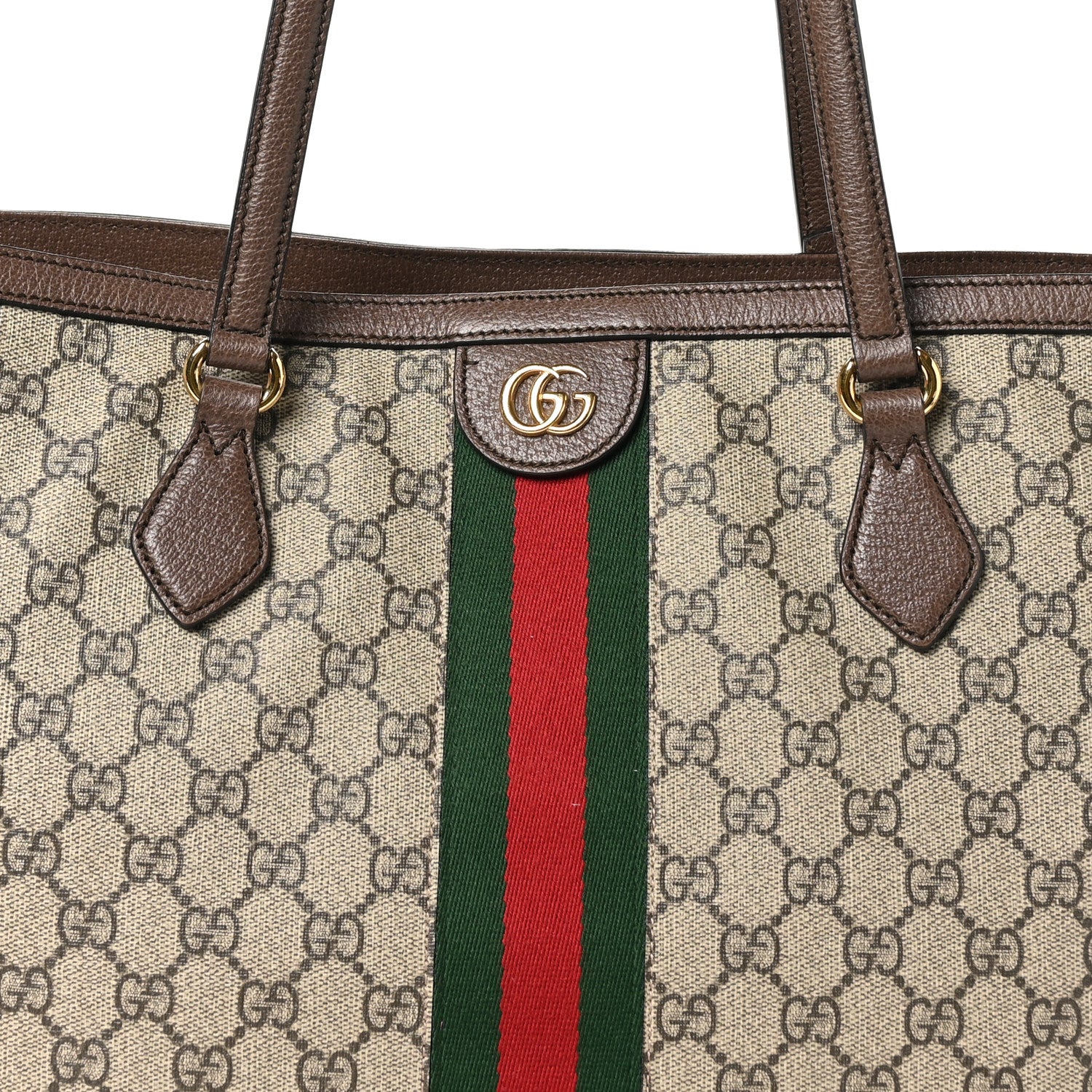 Gucci GG Supreme Monogram Textured Calfskin Web Medium Ophidia Shopping Tote Beige Ebony New Acero 8 of 10