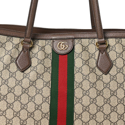 Gucci GG Supreme Monogram Textured Calfskin Web Medium Ophidia Shopping Tote Beige Ebony New Acero 8 of 10