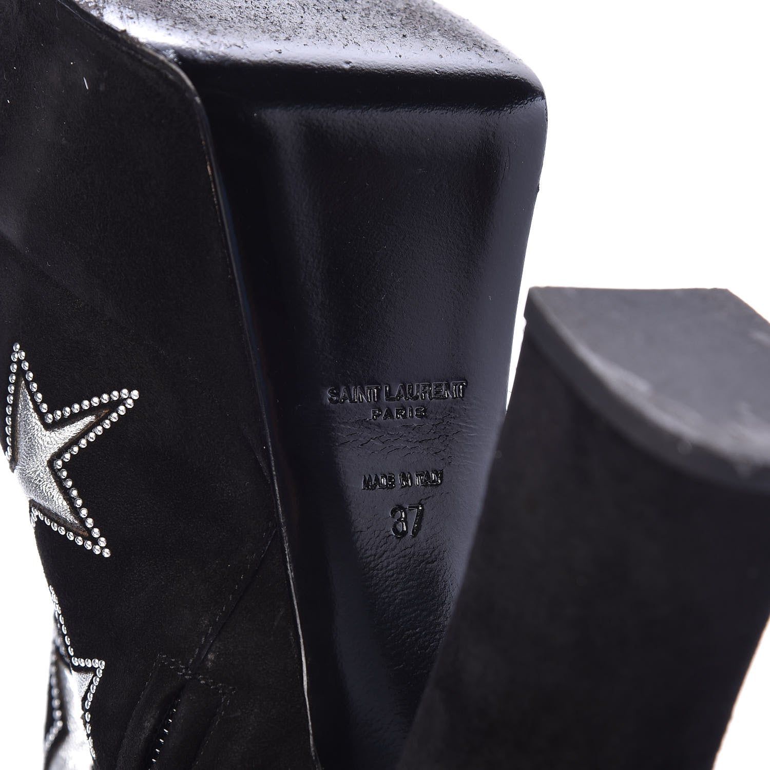 Saint Laurent Kid Scamosciato Lambskin Embossed Candy Star Studded Platform Boots 37 Black 5 of 6