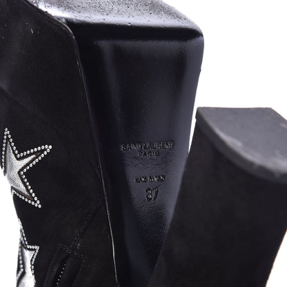 Saint Laurent Kid Scamosciato Lambskin Embossed Candy Star Studded Platform Boots 37 Black 5 of 6