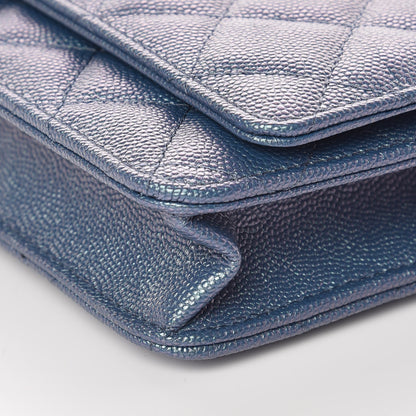 Chanel Iridescent Caviar Quilted Wallet On Chain WOC Dark Blue 6 of 11