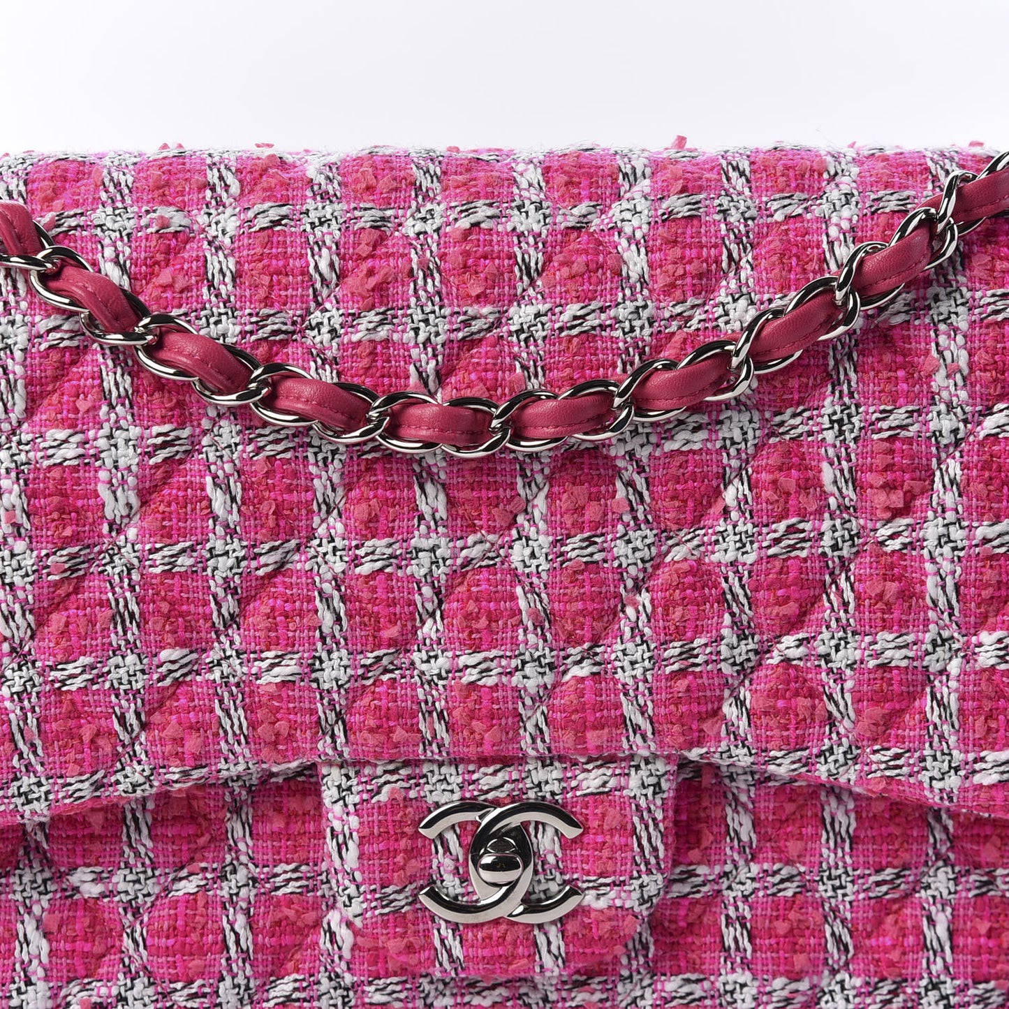 Tweed Quilted Jumbo Double Flap Hot Pink