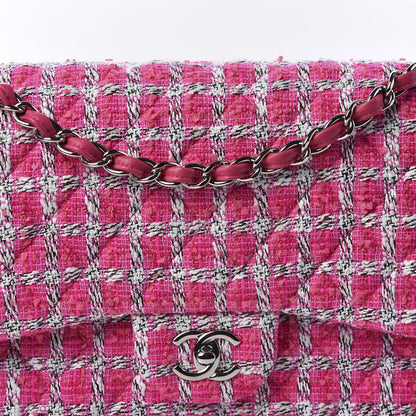 Chanel Tweed Quilted Jumbo Double Flap Hot Pink 9 of 9