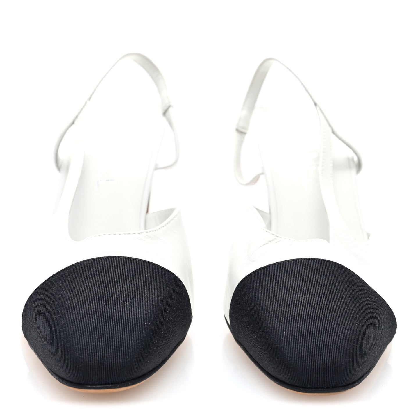 Goatskin Grosgrain Cap Toe CC Slingback Pumps 39 White Black