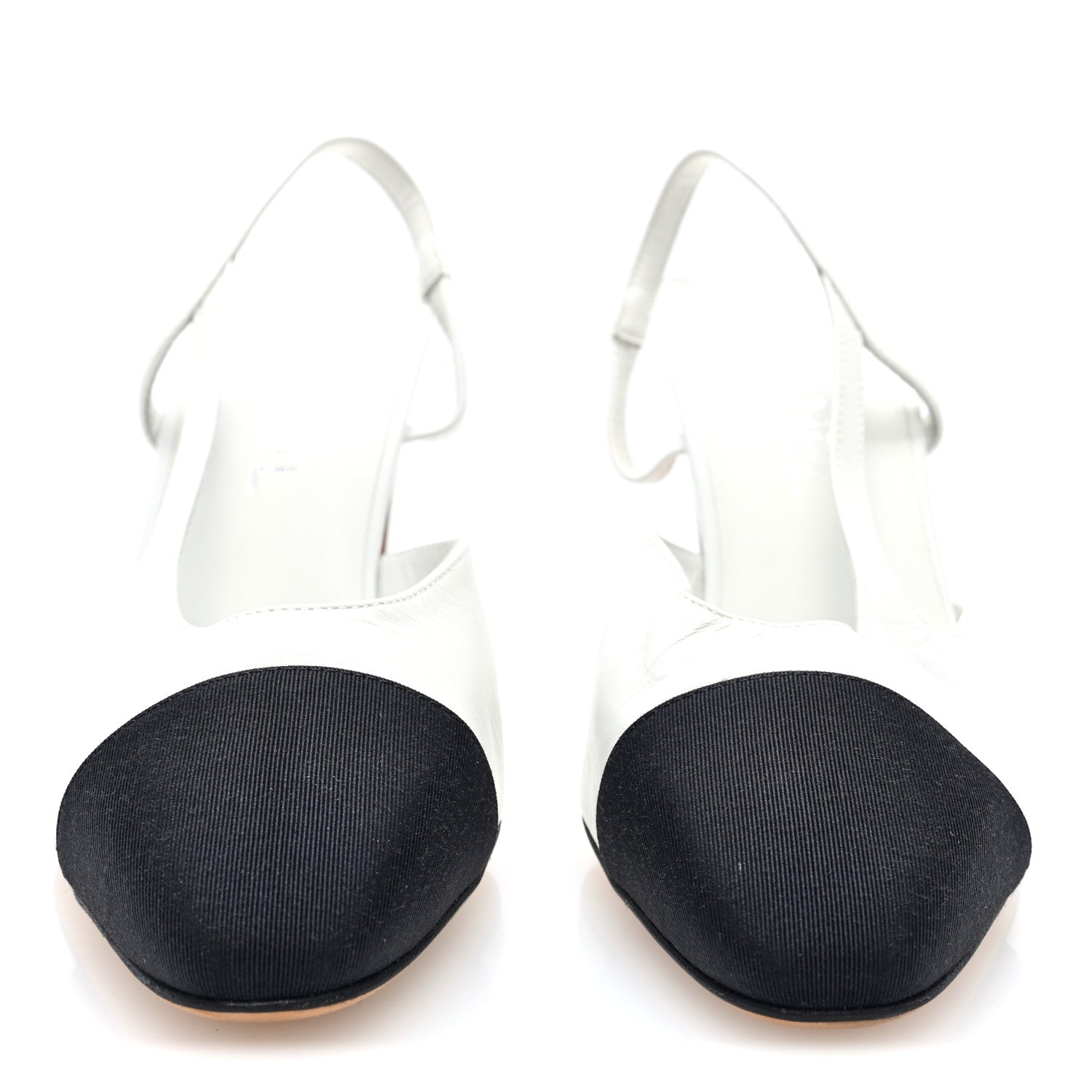 Chanel Goatskin Grosgrain Cap Toe CC Slingback Pumps 39 White Black 3 of 9