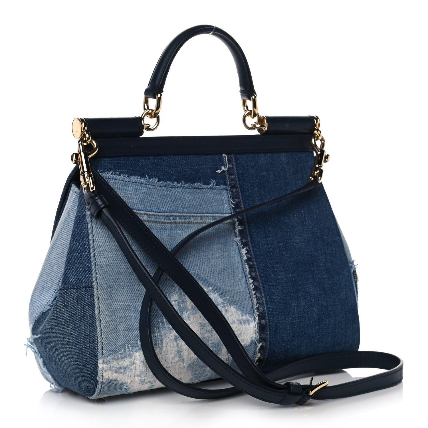 Dolce & Gabbana Calfskin Denim Patchwork Medium Miss Sicily Satchel Blue 3 of 12