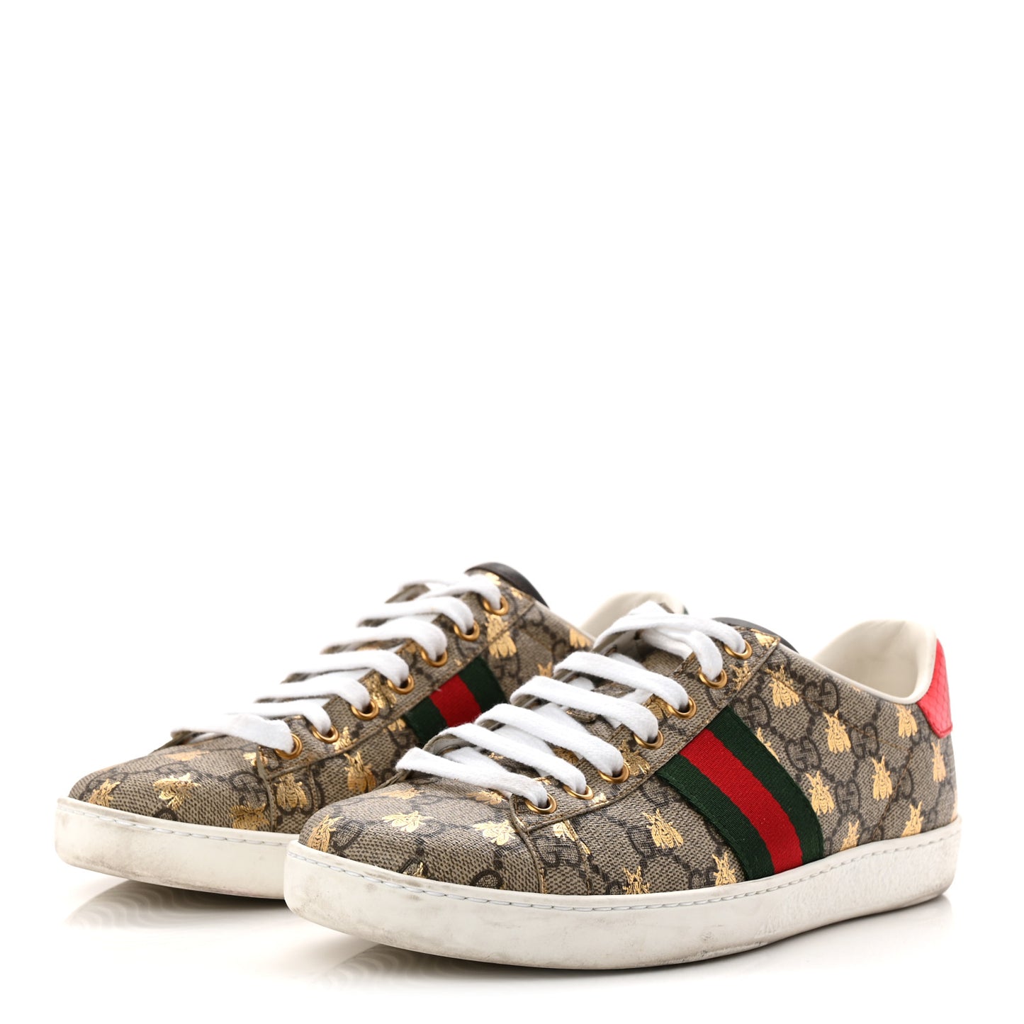 GG Supreme Monogram Bees Ayers Web Womens Ace Sneakers 39 Beige Oro Green Red
