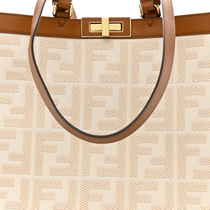Fendi Canvas Vitello King FF Embroidered Medium Peekaboo X-Tote Grezzo Cuoio 8 of 13