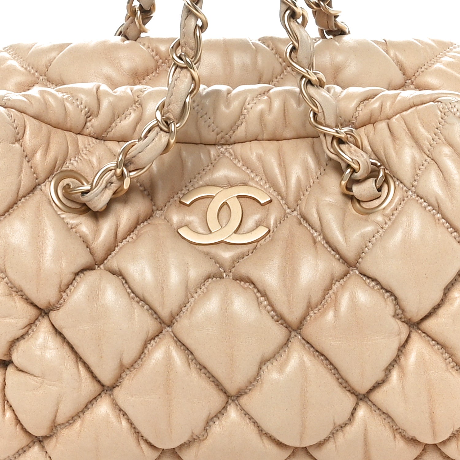 Chanel Lambskin Bubble Quilt Bowler Beige 8 of 11