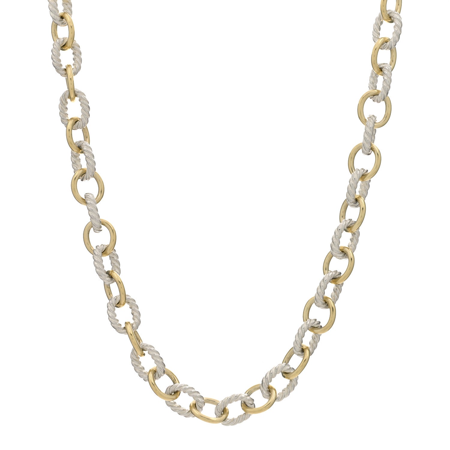 David Yurman Sterling Silver 18K Yellow Gold 10mm Medium Oval Link Necklace 1 of 3