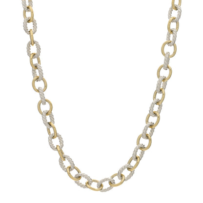 David Yurman Sterling Silver 18K Yellow Gold 10mm Medium Oval Link Necklace 1 of 3